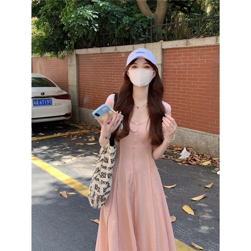 Đầm Dáng Chữ A Màu Hồng Thiết Kế Mỏng Xinh Xắn Thời Trang Dành Cho Nữ