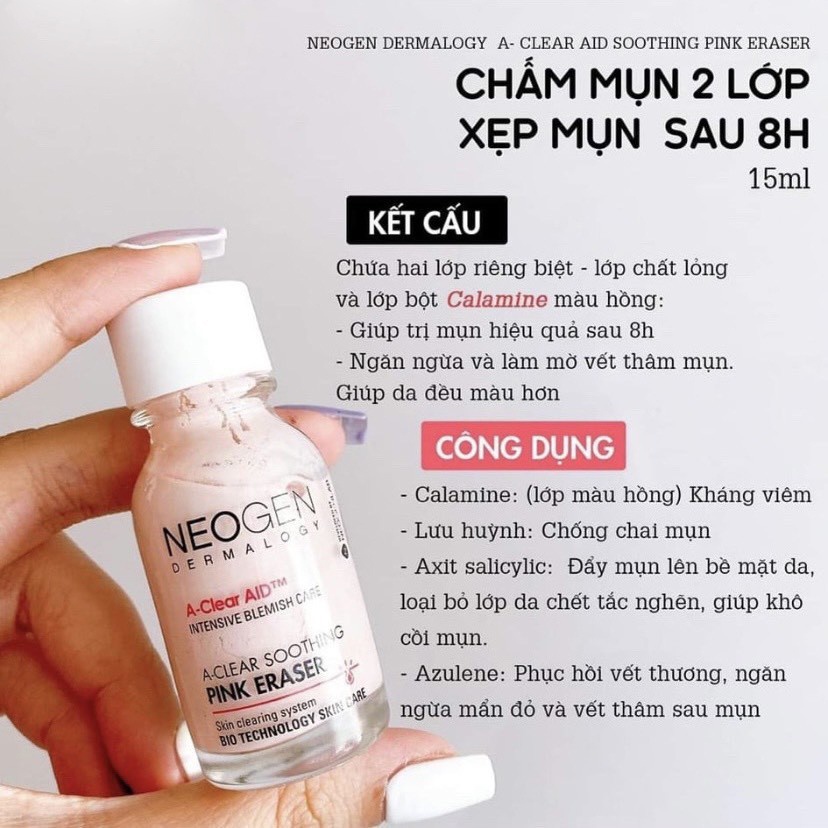 Tinh chất Chấm Mụn, Giảm Sưng Viêm Cấp Tốc Neogen Dermalogy A-Clear Soothing Pink Eraser 15ml Hàn Quốc