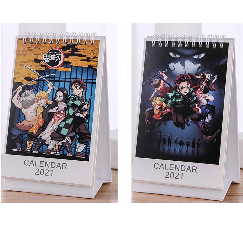 Lịch để bàn 2021 hình hoạt hình sáng tạo Desktop Calendar Demon Slayer Kimetsu no Yaiba Kamado Tanjirou Nezuko dual Daily Scheduler Table Planner Yearly Agenda Organizer School office supplies Kids stationery gifts