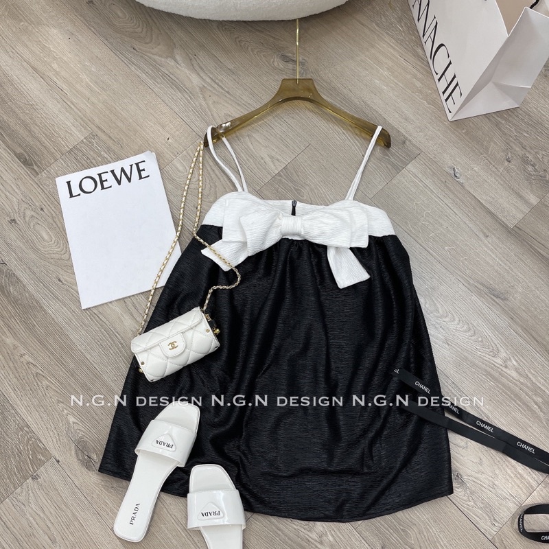 Váy 2 dây gấm nơ