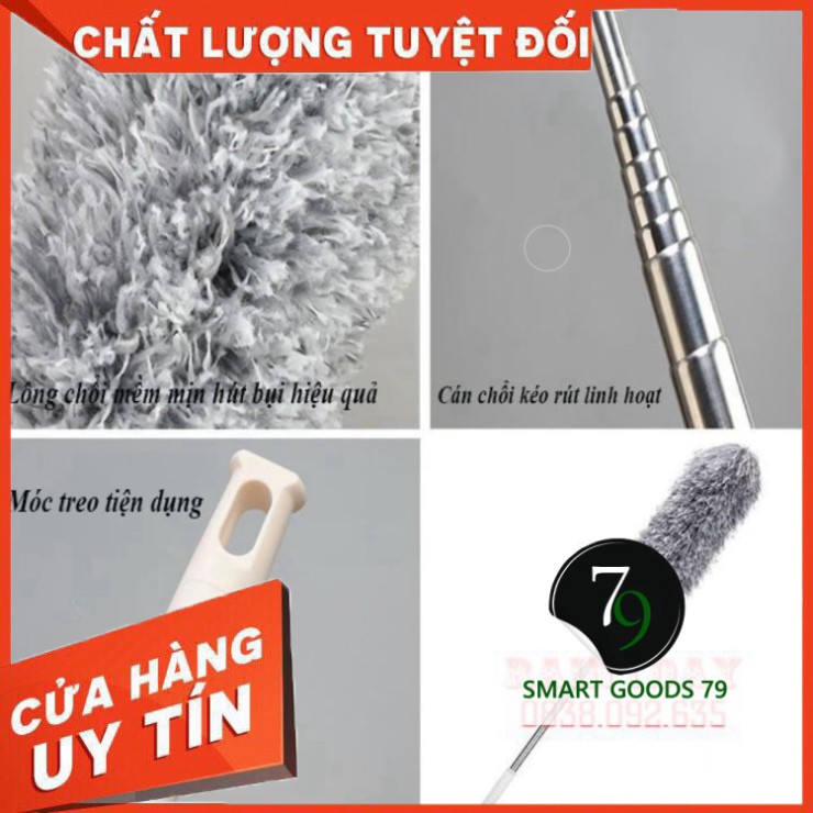 [ Chính Hãng ] [Freeship hàng cao cấp 288] Cây chổi lông quét lau bụi mạng nhện trần nhà đa năng cán dài inox rút gọn gậ