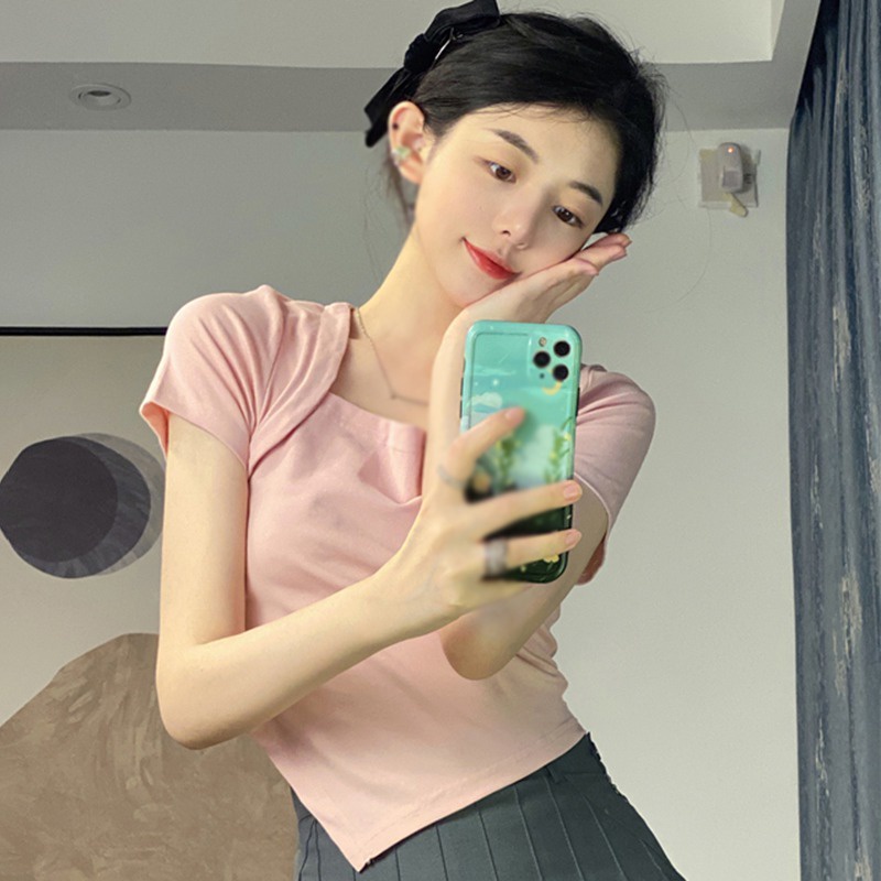 Áo Thun Tay Ngắn Dáng Ôm Thiết Kế Độc Đáo Thời Trang Cho Nữ