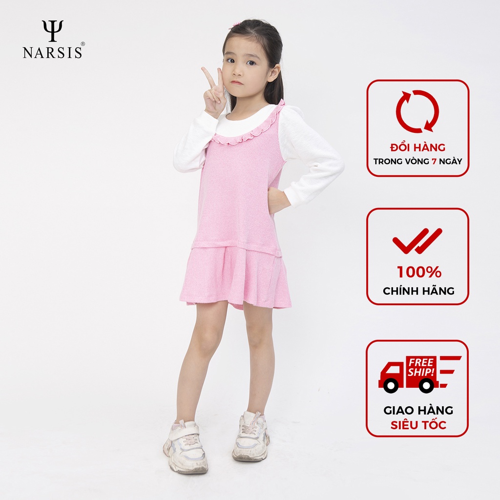 Váy đông bé gái Narsis KB0015 len màu hồng phối trắng