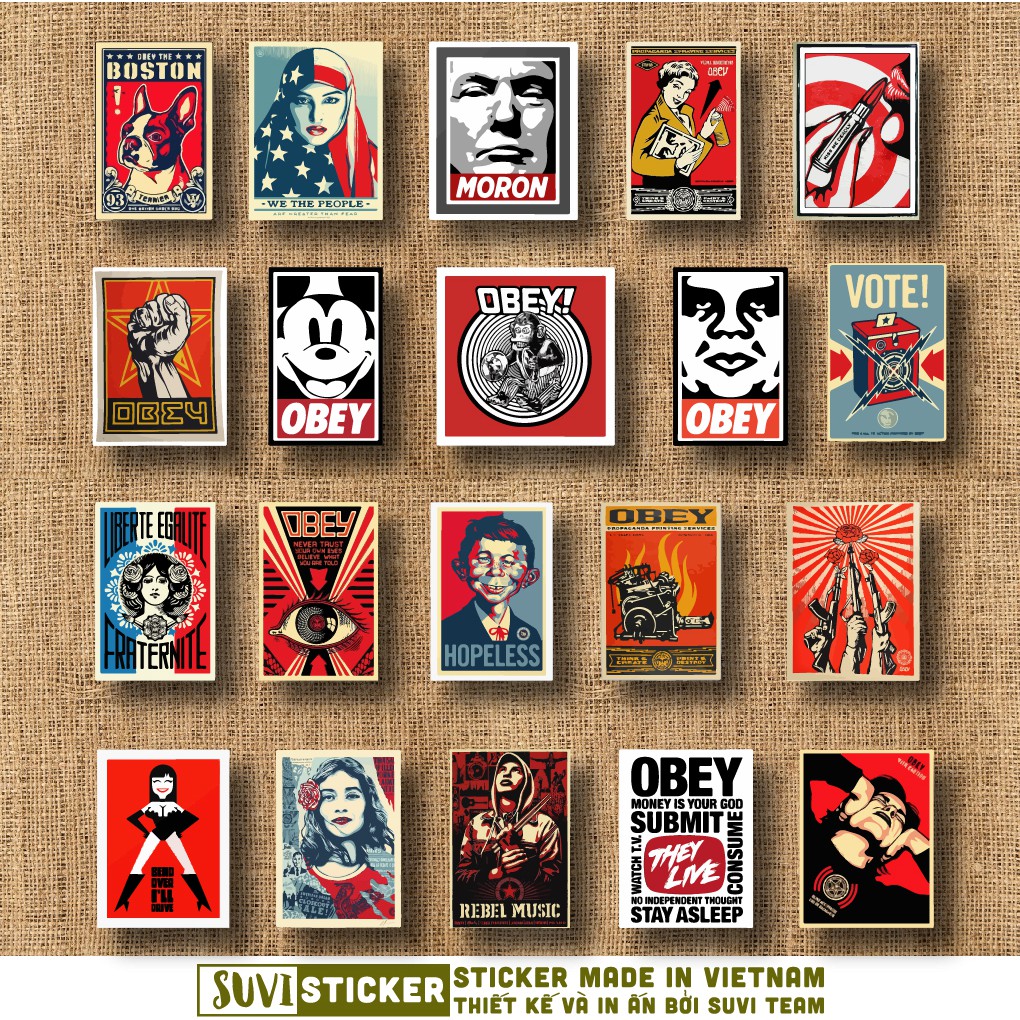 50 Sticker Obey chống nước sticker dán laptop, điện thoại, đàn guitar, mũ bảo hiểm, vali. MSP: SV177