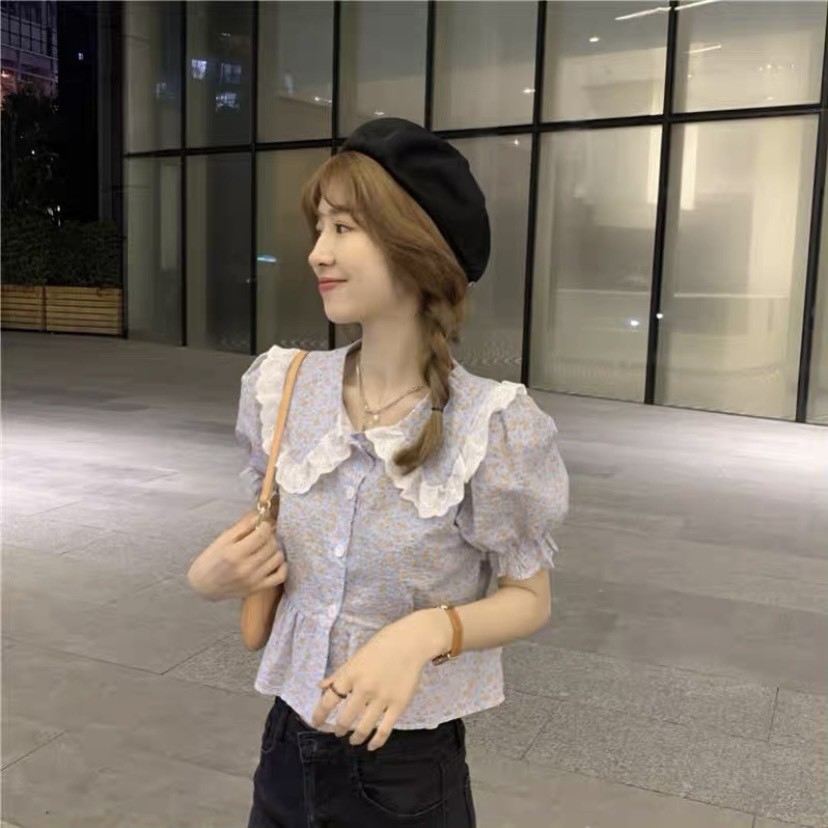 Áo hoa nhí baby doll cổ sen bèo viền ren  Ulzzang style  Hàng quảng Châu