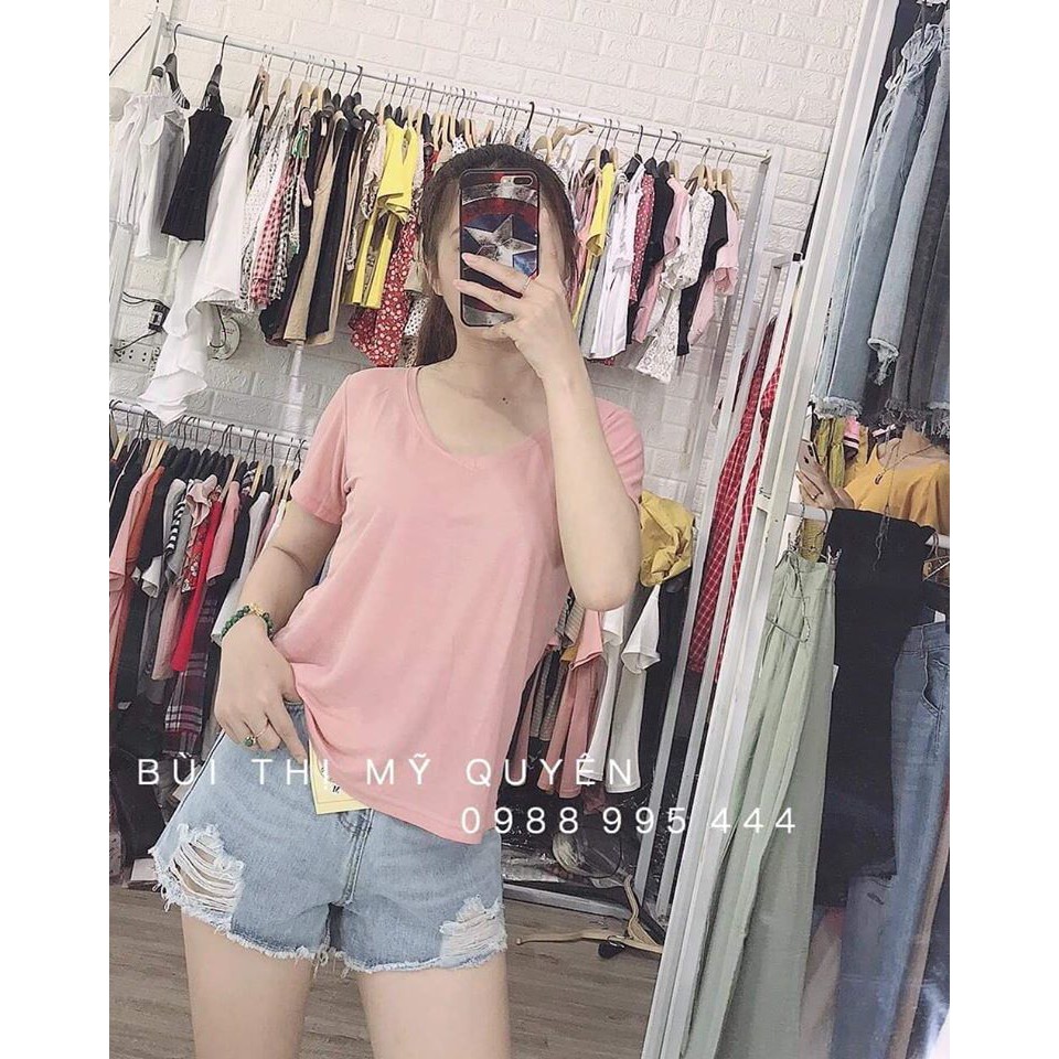 Áo phông nữ cổ tim, cổ tròn trơn, áo thun hè cho nữ