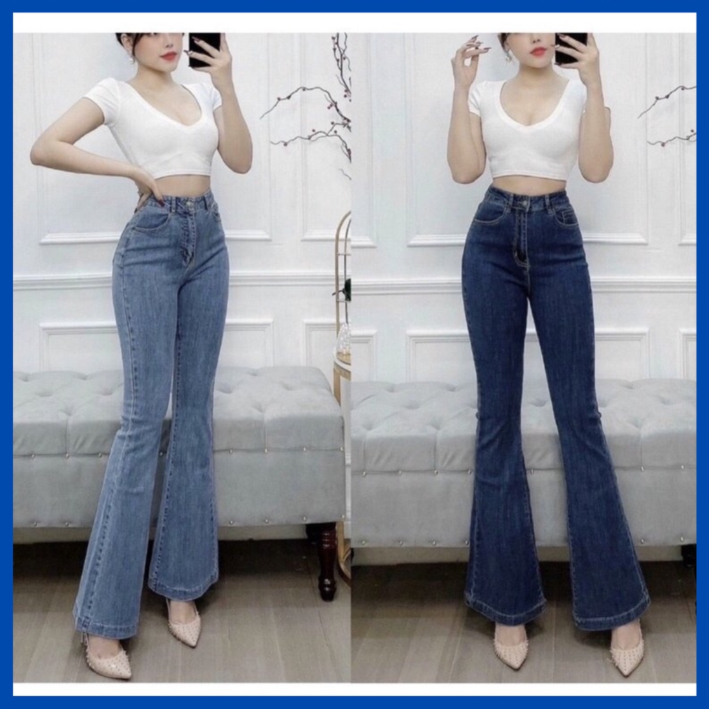Quần jean ống loe.quần bò cạp cao ống loe co dãn nhẹ - kameco