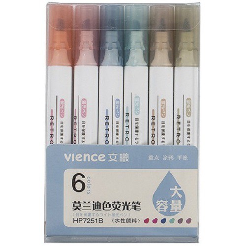 Combo 2 bộ 6 màu bút dạ quang Vience Highlighter -  Vintage &amp; Retro Colors