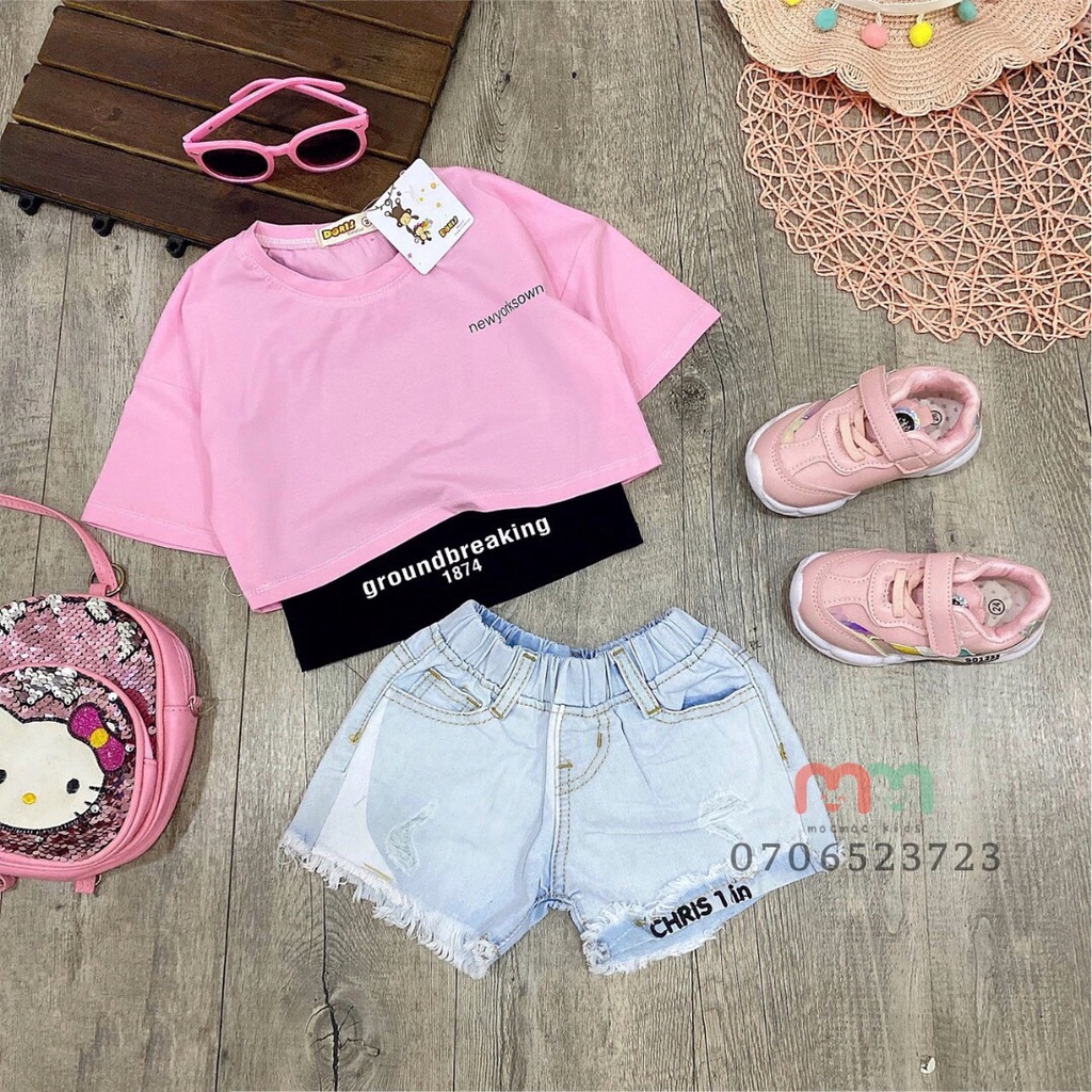 Áo croptop cho bé gái cá tính, 2 chi tiết ngắn ôm ba lỗ bên trong, ngoài croptop rộng thun cotton mềm cho bé 6- 15 tuổi