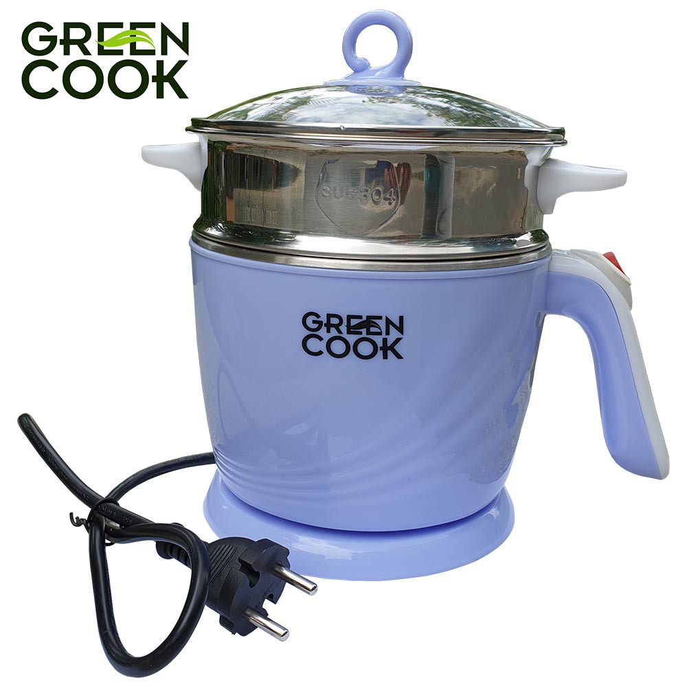 [Mã ELHADEV giảm 4% đơn 300K] Nôi Mini đa năng Green Cook GCEK12D01 600W 1,2L màu xanh có vỉ hấp