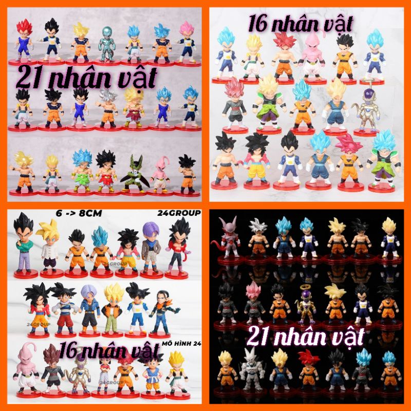 Mô hình chibi Dragon Ball super Z combo bộ 16 21 20 nhân vật khác nhau như Cell Songoku Vegeta Broly Fide Mabu sayyan