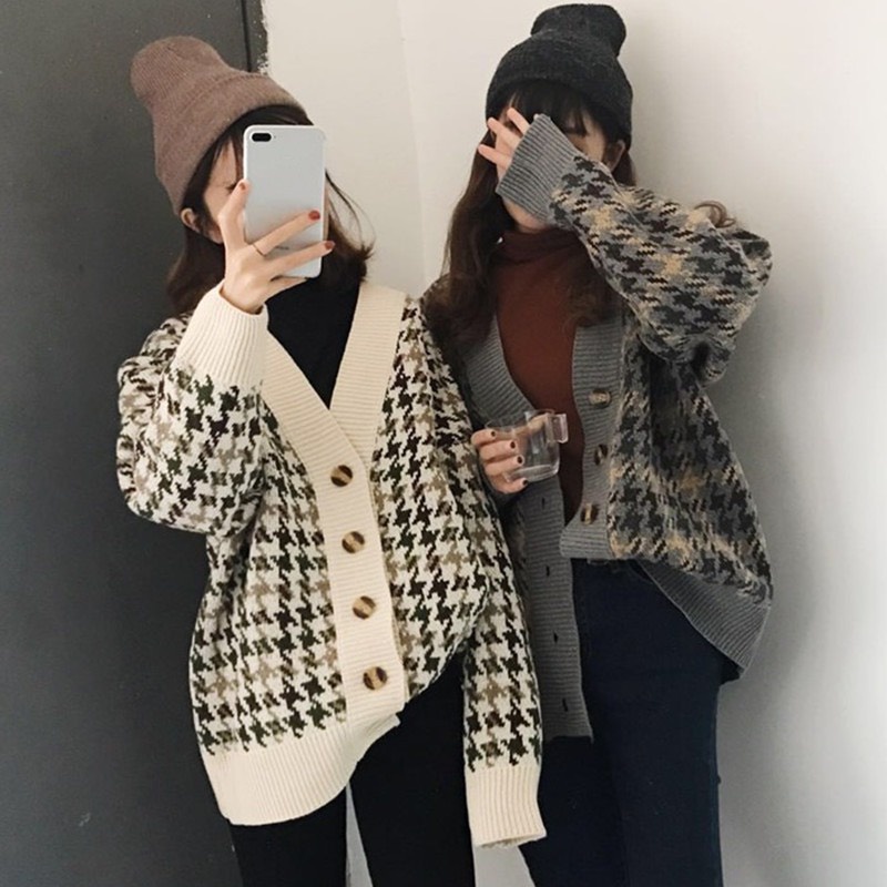 Áo Cardigan Len Tay Dài, Khoác Nữ Hoạ Tiết Trám Lông Cừu Mềm Phối Quần, Chân Váy Xinh