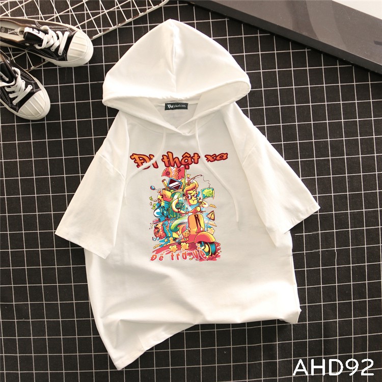 thêm size đại từ S đến 4XL AHD92 Áo thun teen nam nữ HOODIE TAY LỠ CÓ NÓN hình đi thật xa để trở về