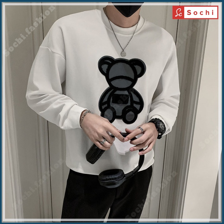 Áo sweater nam tay dài, áo thu đông unisex nỉ mềm mịn vừa người in Gấu Xám mã SW.611