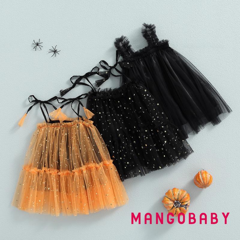 Đầm Tulle Màu Trơn Không Tay Đính Kim Sa Ngôi Sao Hóa Trang Halloween Dành Cho Bé Gái