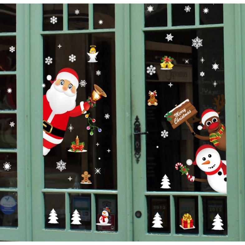 Decal Trang Trí Noel - Ông già noel đón khách cùng các bạn