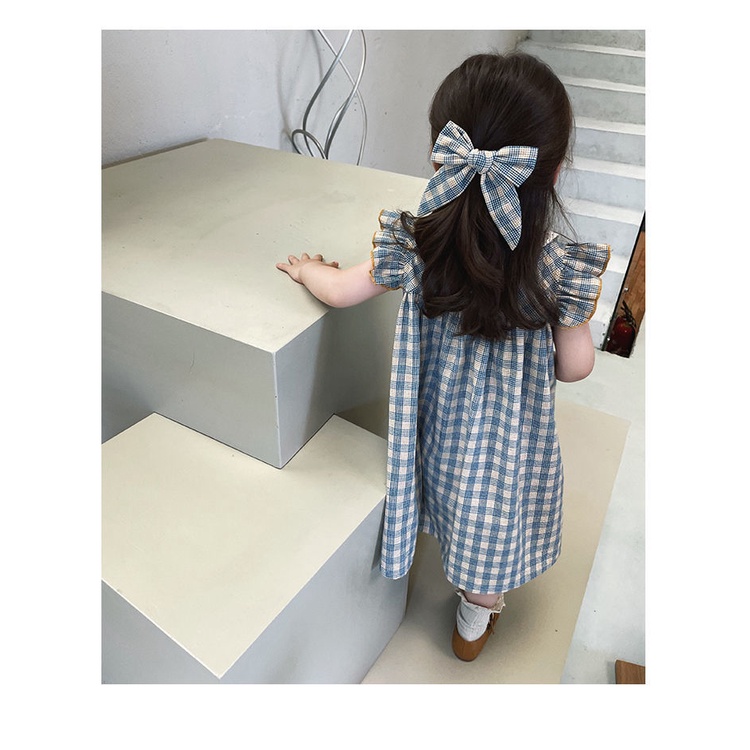 [Babycat] Bộ Đồ Áo Sơ Mi Tay Cánh Tiên Và Quần Ngắn Họa Tiết Caro Nhỏ Phong Cách Nhật Bản Hàn Quốc Dành Cho Mẹ Và Bé Gái