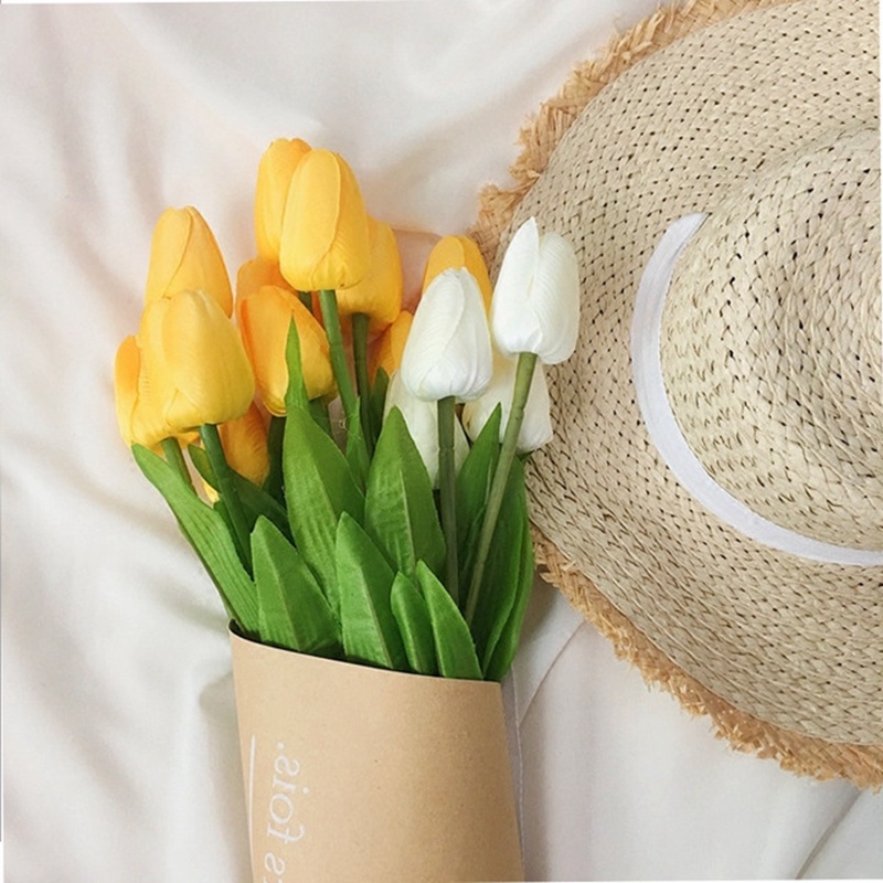 Set 10 Nhánh Hoa Tulip Giả Chất Liệu PU Dùng Để Trang Trí Nhà/Văn Phòng