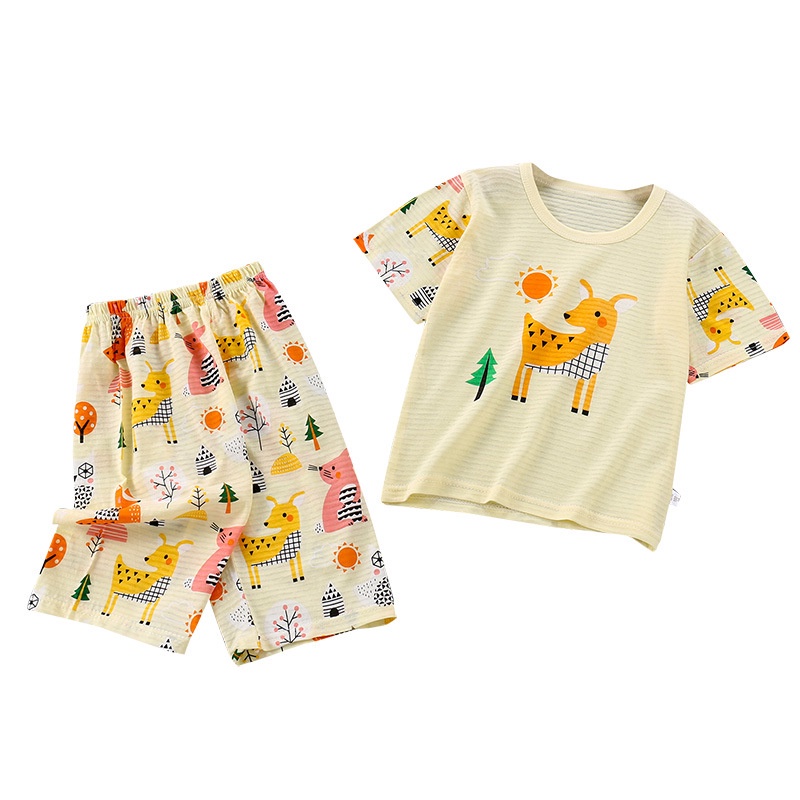 Bộ đồ ngủ trẻ em vải cotton tay ngắn thoáng khí thời trang mùa hè