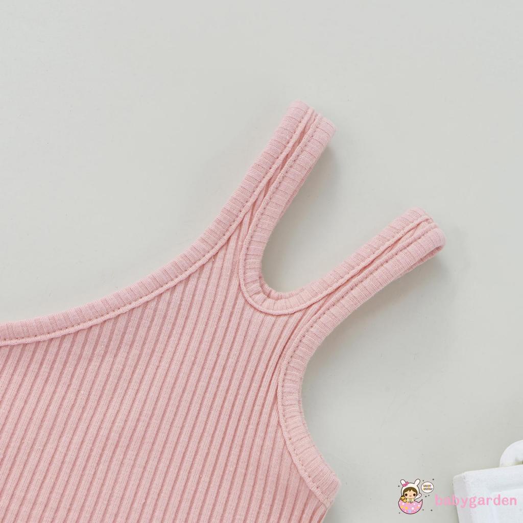 Set Áo Thun Không Tay Màu Trơn + Quần Dài Cho Bé Gái Từ 1-5 Tuổi