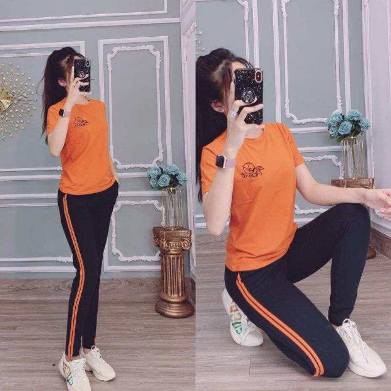 ĐỒ BỘ NỮ THÊU CHỮ PHỒI SỌC TRẺ TRUNG ĐỒ MẶC NHÀ THỂ THAO DẠO PHỐ