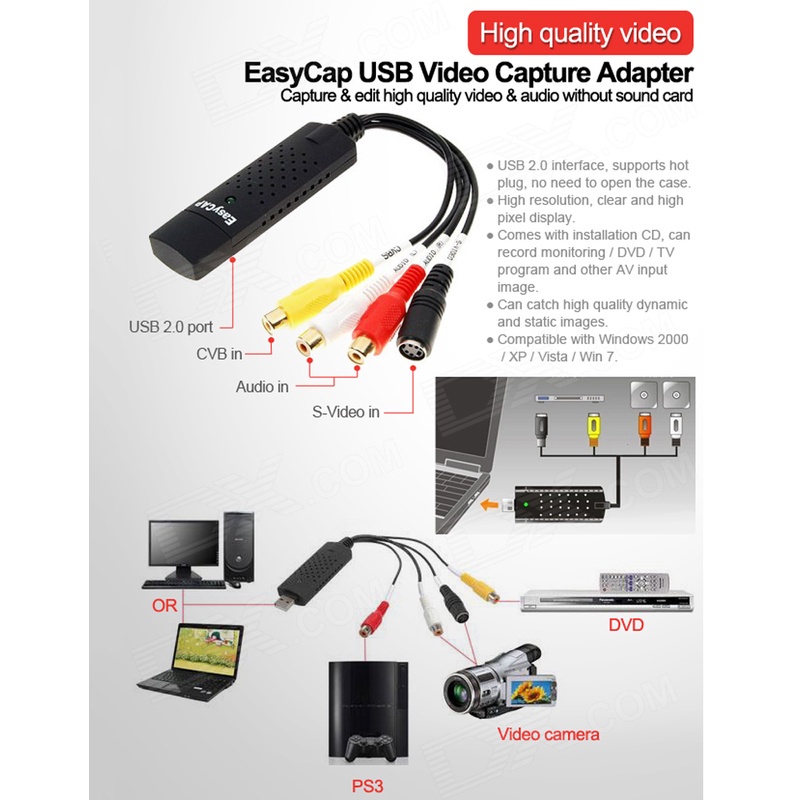 Cáp Ghi Hình - Cáp USB Easycap 2.0 Ghi Video Từ Camera, Tivi Vào Máy Tính .Offical Store