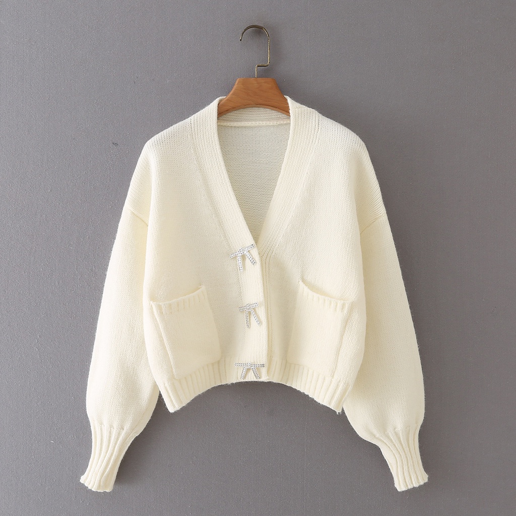 Hàng sẵn_ Áo khoác len cardigan màu trơn dáng ngắn phong cách Hàn