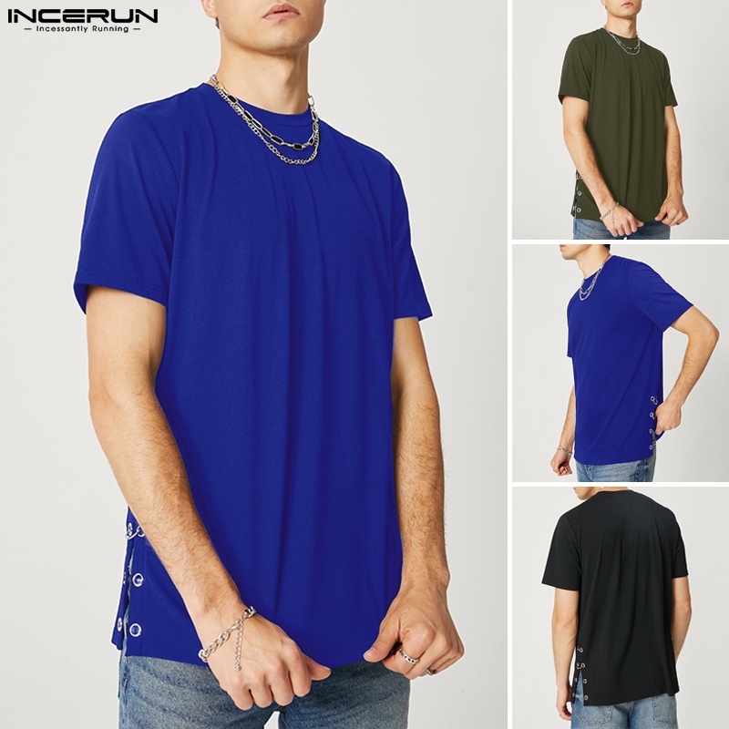 INCERUN Áo Thun Ngắn Tay Cổ Tròn Thời Trang Mùa Hè 3 Màu Cho Nam