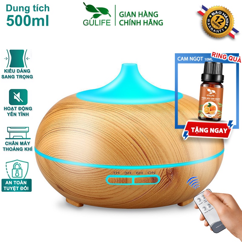 Máy Xông Tinh Dầu Bí Ngô 550ml GULIFE - MKT26, Kèm Quà Tặng + Remote, Cân Bằng Độ Ẩm &amp; Làm Thơm Phòng  – BH 12 Tháng