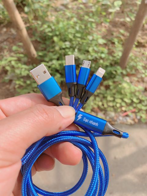 Dây sạc nhanh 3 in 1 bọc dù - Micro USB - Lightning - Type-C