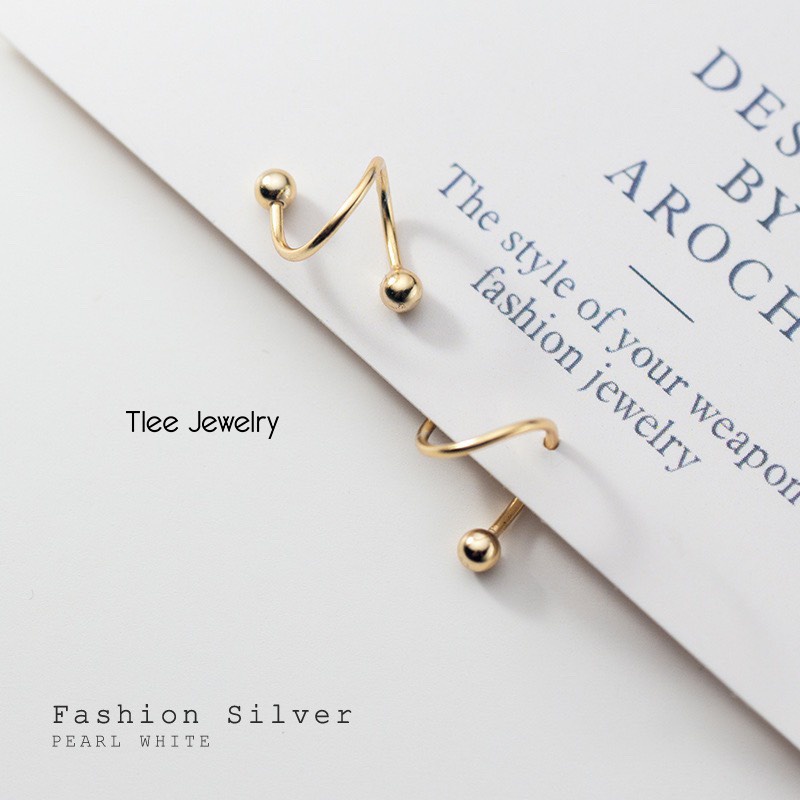 Khuyên tai bạc TLEE bi hai đầu chốt vặn dáng xoắn lạ cá tính TleeJewelry B0130