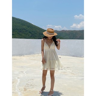 SUNARAIN - Đầm ren hở lưng cột dây phía sau