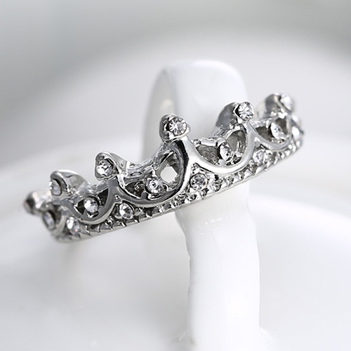 Nhẫn mạ bạc thiết kế hình vương miện đính đá lấp lánh xinh xắn dễ thương dành cho nữ