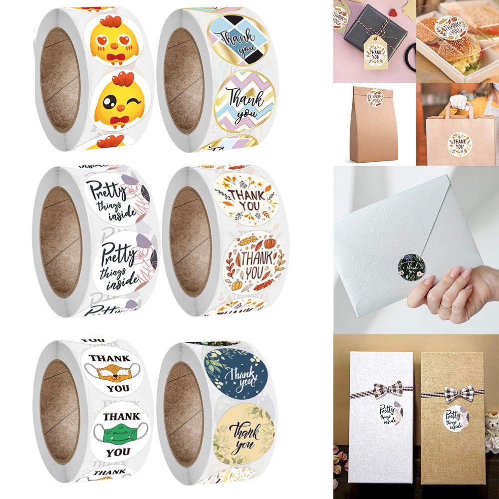 PINEVN Bộ 500 Miếng Dán Trang Trí Bằng Giấy Kraft In Chữ Thank You Kiểu Vintage Dễ Thương