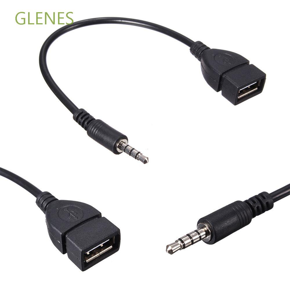 Cáp chuyển đổi âm thanh mở rộng 20cm 3.5mm sang USB 2.0 12V đầu cắm 3.5mm màu đen cho máy nghe nhạc MP3/xe hơi