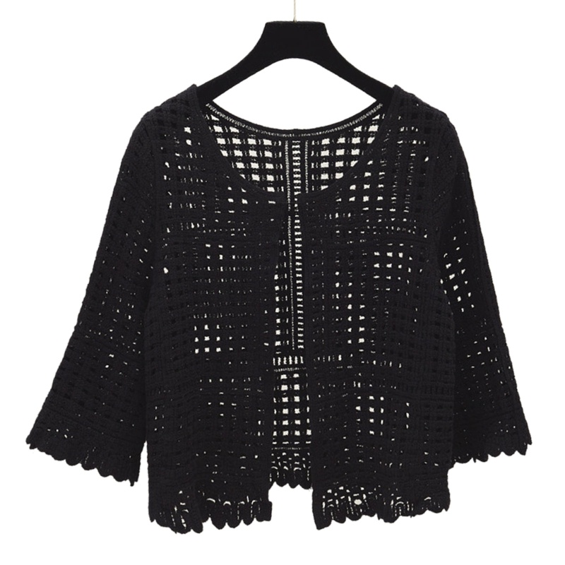 Brroa Áo Khoác Cardigan Dệt Kim Tay Loe 3 / 4 Phối Ren Họa Tiết Kẻ Sọc Thời Trang Xuân Hè Cho Nữ