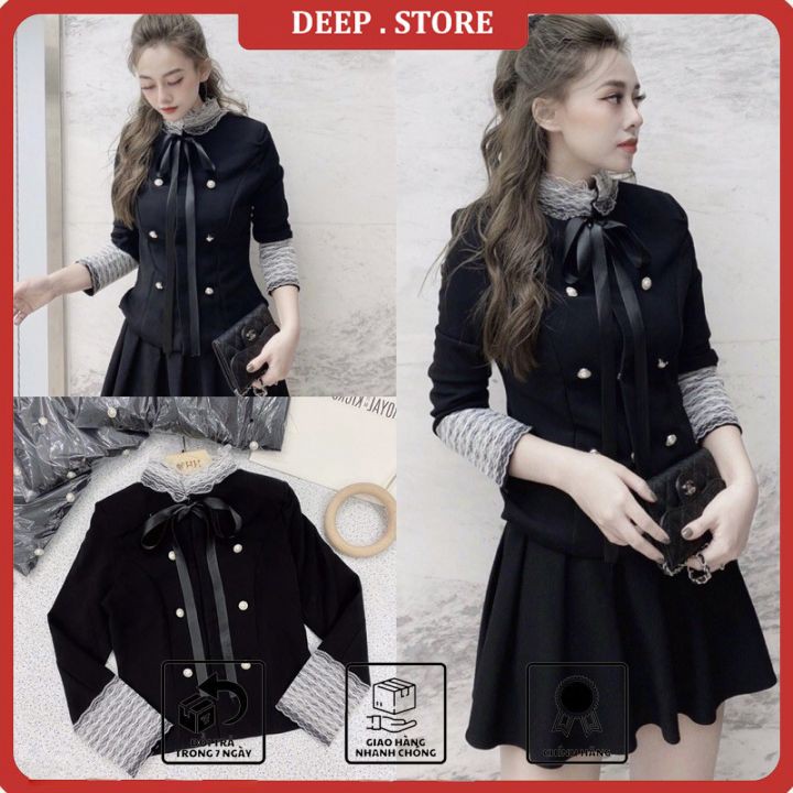 Áo Vest Nữ Ms.2132 Thiết Kế Cổ Cao Pha Ren Cực Sang , Đính 6 Cúc Dáng Hàn Quốc Dịu Dàng, Chất Liệu Tuyết Mưa Hai Lớp