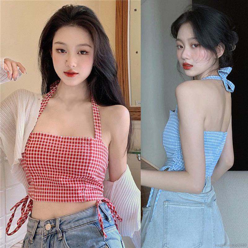 Áo Croptop Hai Dây Họa Tiết Sọc Caro Phong Cách Quyến Rũ | BigBuy360 - bigbuy360.vn