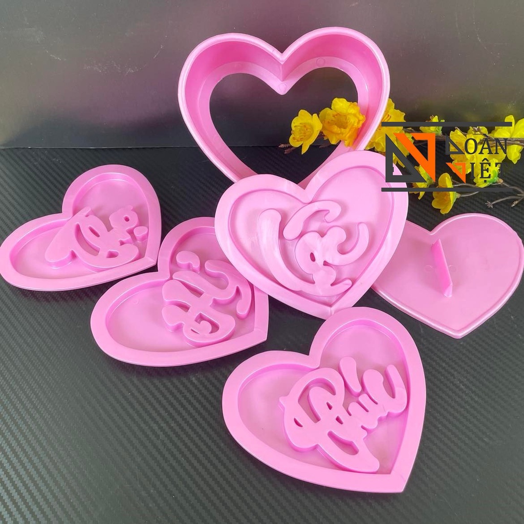 [BỘ 4 MẶT KHUÔN] Khuôn TIM NHẤN XÔI sắc nét - Bộ 4 hình PHÚC LỘC THỌ HỶ 15cm - NHỰA VIỆT NAM, AN TOÀN CHO SỨC KHOẺ