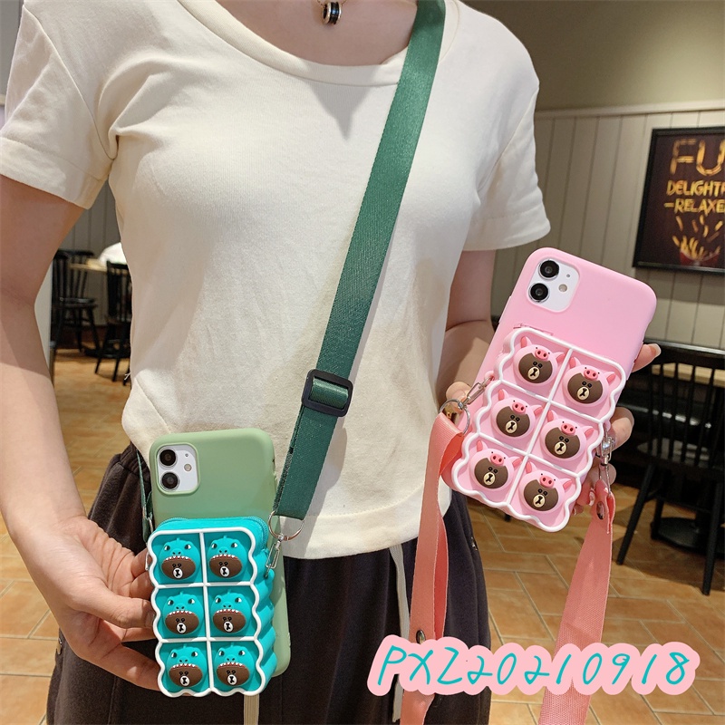 Ốp điện thoại gắn ví hoạt hình phối dây đeo thích hợp cho IPhone 13 12 11 pro pmax 13 12 mini X XS XR XSMAX 5 5S 6 7 8+