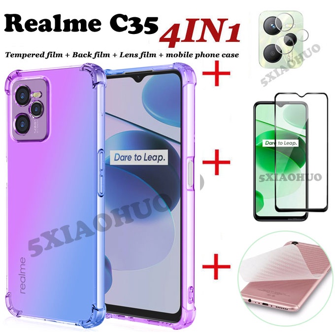Ốp điện thoại chống rơi + kính cường lực 4 trong 1 thích hợp cho Realme C35 C25S C25 C15