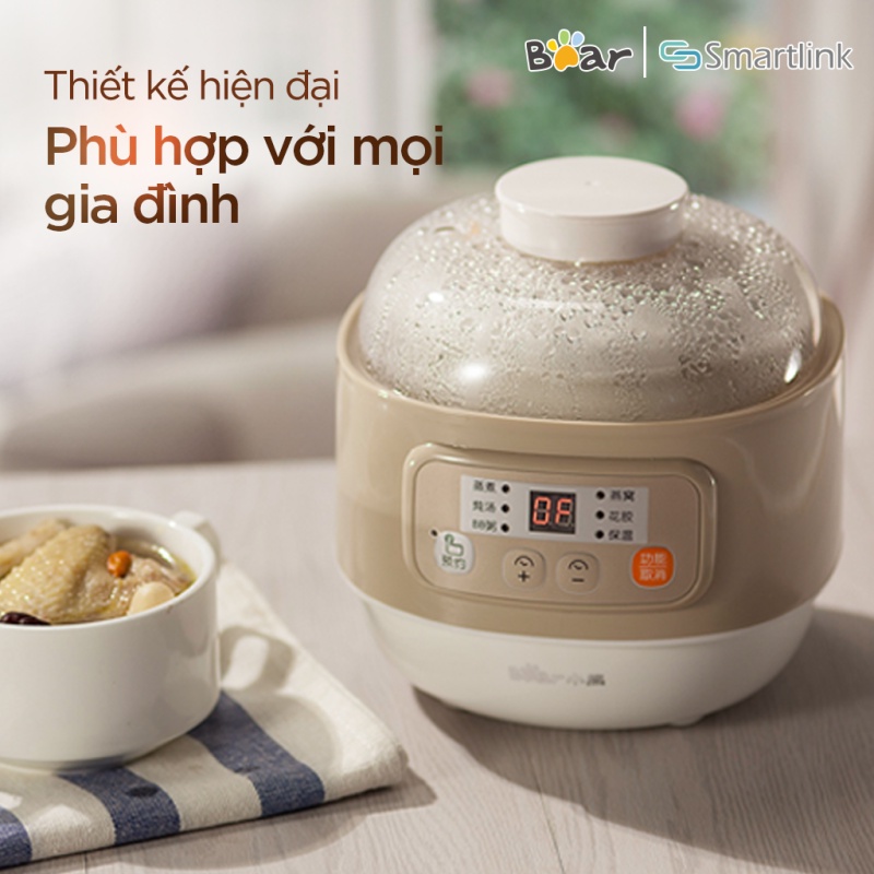 Nồi Nấu Chậm Đa Năng 4in1 Bear 0.8L, Nấu Cháo, Ninh, Hầm, Cách Thủy DDZ-A08D1 - Hàng Chính Hãng - Bảo Hành 18 Tháng
