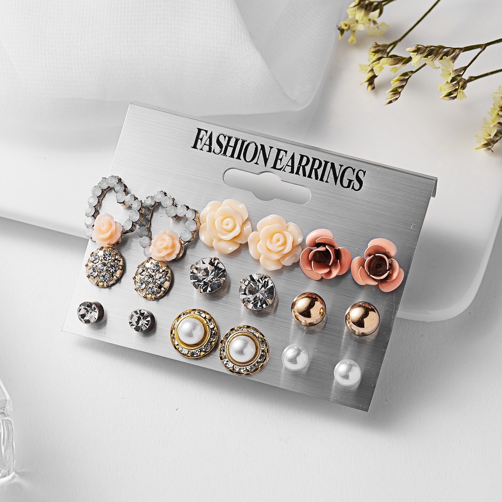 Sét 9 Bông Tai Nữ ❤️FREESHIP❤️khuyên tai nữ nhỏ xinh phong cách Hàn Quốc điệu đà đáng yêu mã B03