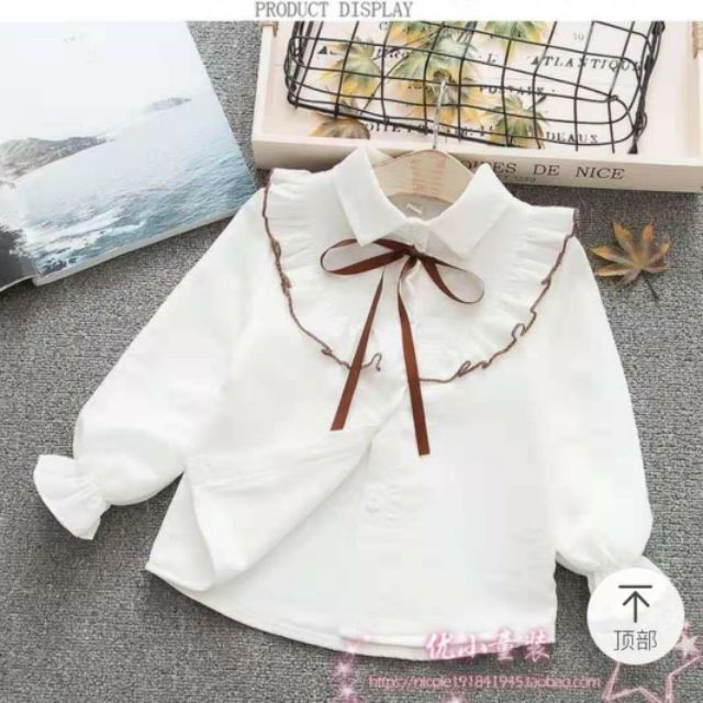 Sơ mi cổ bèo công chúa lót nỉ ấm cho bé gái