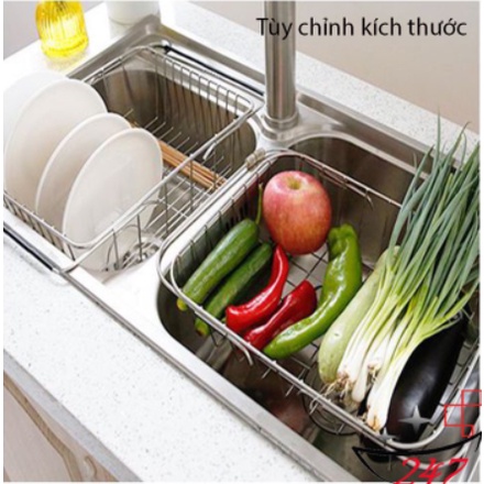 Kệ gác bồn rửa chén inox đựng bát đĩa Giá úp hoa quả bát đũa có thể kéo dãn