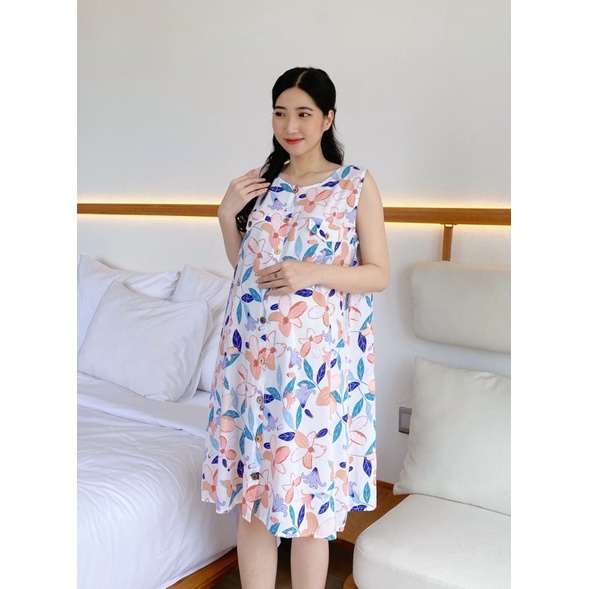 Đầm bầu tôn 2 da thái sát nách mặc nhà siêu mát ( Mua 3 cái giảm giá )