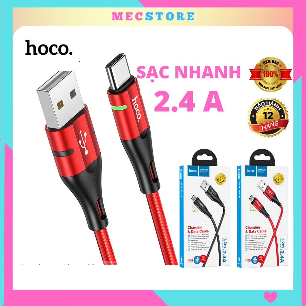 Cáp sạc nhanh iphone samsung chính hãng Hoco U93 Lightning Type C 2.4A - Bảo hành 12 tháng - MECSTORE