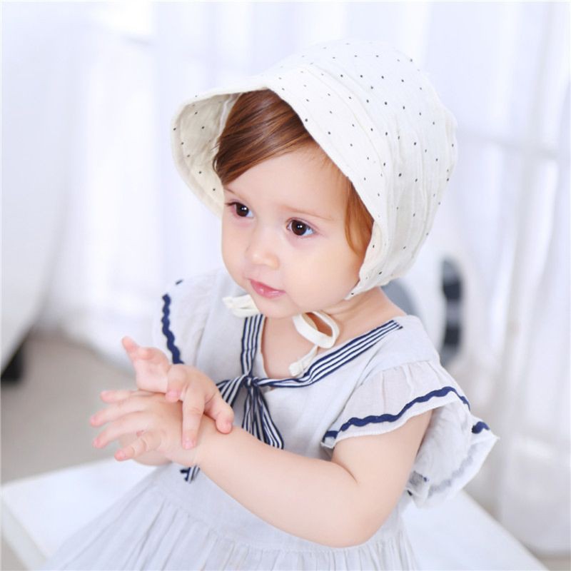 Mũ Trùm Đầu Vải Cotton Hoạ Tiết Chấm Bi Phong Cách Vintage Thời Trang Cho Bé