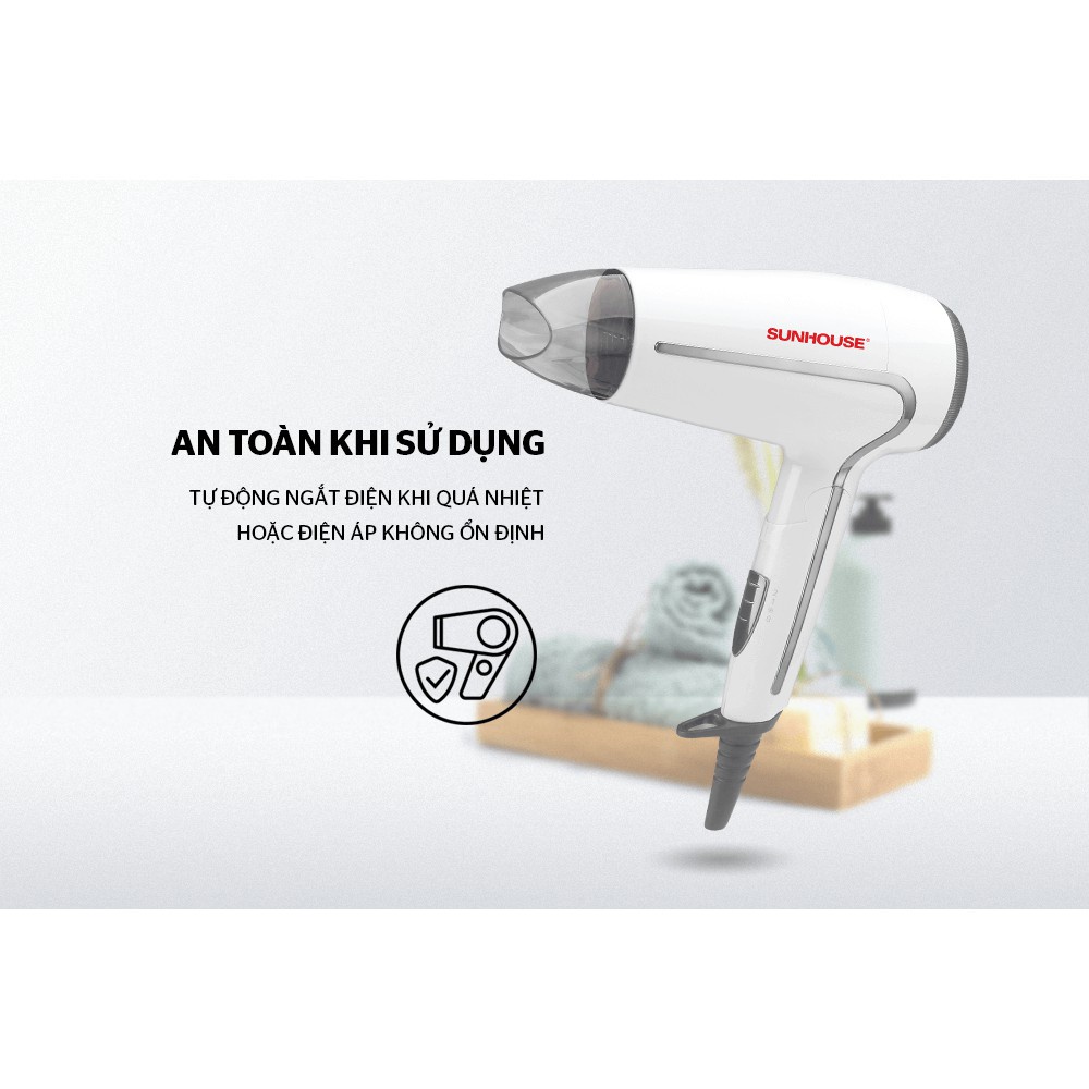 Máy sấy tóc Sunhouse SHD2308 - Bảo hành Chính hãng-công suất 1500W với 2 tốc độ - 3 mức nhiệt