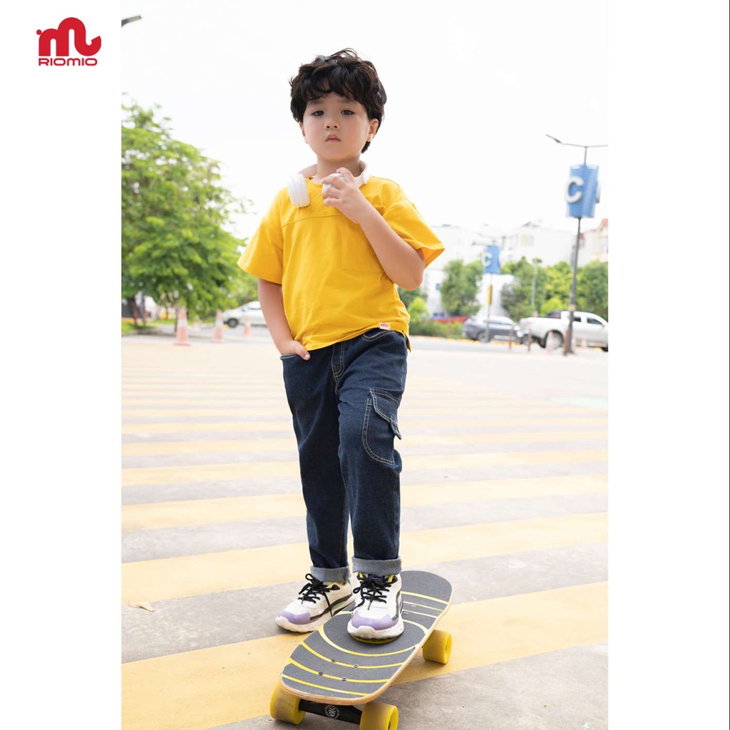 Quần jean bé trai 5-12 tuổi size 20-50kg RIOMIO ống suông cạp chun túi hộp 100% cotton USA co giãn kèm quà tặng - RM282